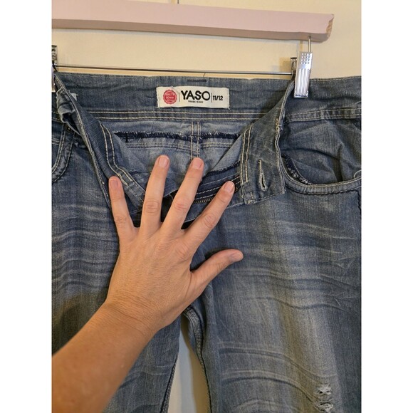 YASO Juniors Size 11/12. Blue Embellished Pockets Stretch Capri‎ Jeans - Picture 2 of 9